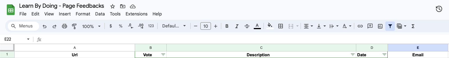 Google spreadsheet columns