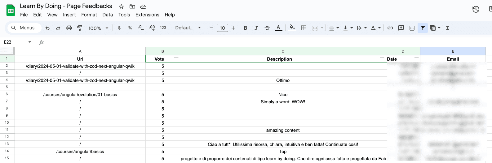 Google spreadsheet columns